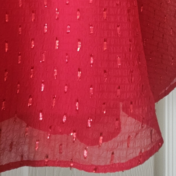 DKNY Red glitter ruffled dress Balloon sleeve with belt at waist size 10 - Picture 3 of 10